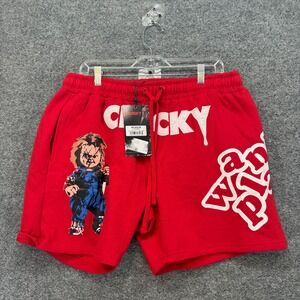 Reason x Chucky Shorts Men XL Red Chucky Horror Graphic Fleece Wanna Play NEW
